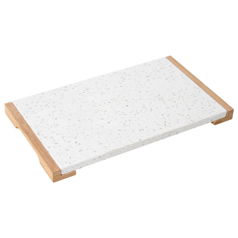 Stefano Marble Serving Tray with Bamboo Handle