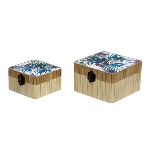 Paintable Bamboo Square Box with Catch (Set of 2)