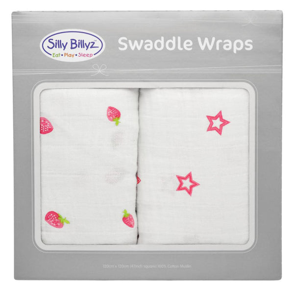 Silly Billyz Muslin Strawberry Crush Swaddle Wrap 2pk