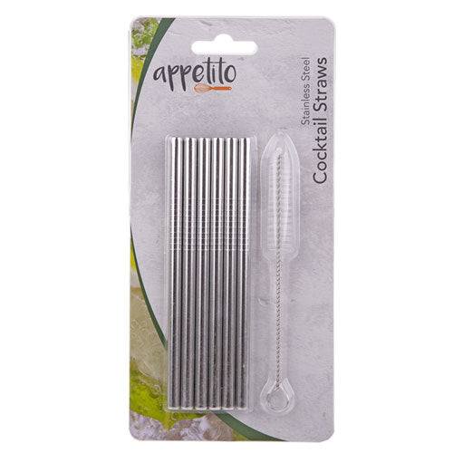 Appetito Stainless Steel Cocktail Straws with Brush 6pcs