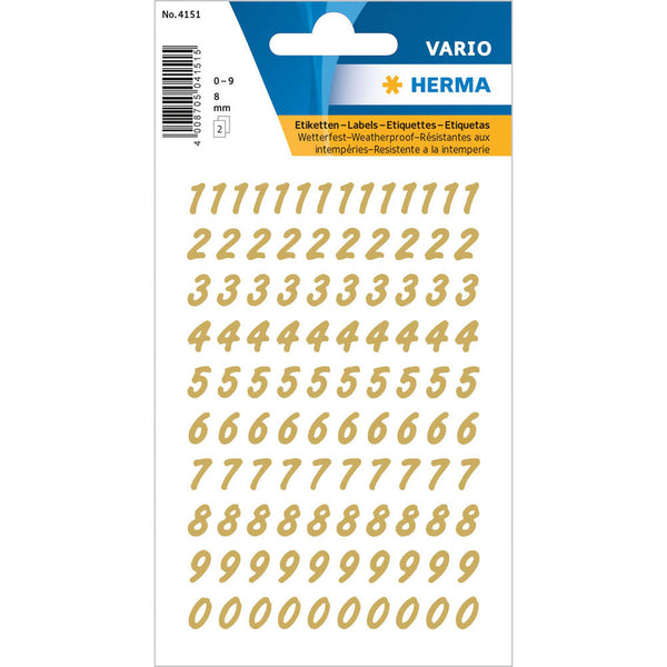 Herma Transparent Film Number Sticker #0-9 8mm (Gold)