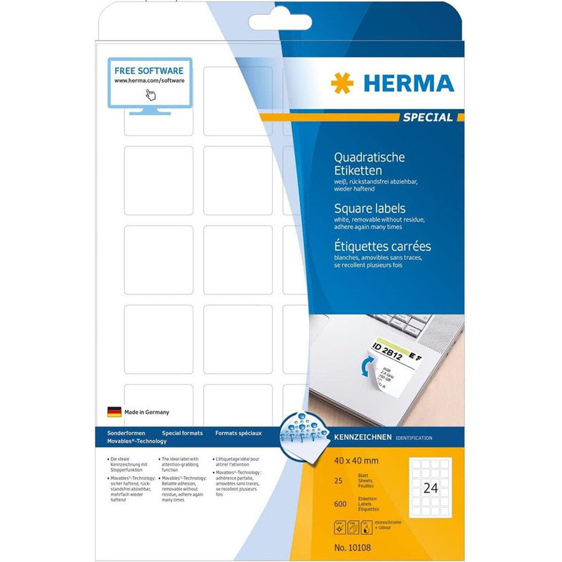 Herma Square Removable Labels 25pc (White)