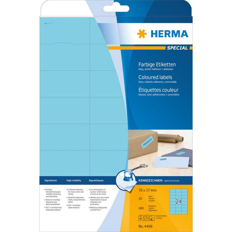 Herma Removable Coloured Labels A4 20pc (70x37mm)