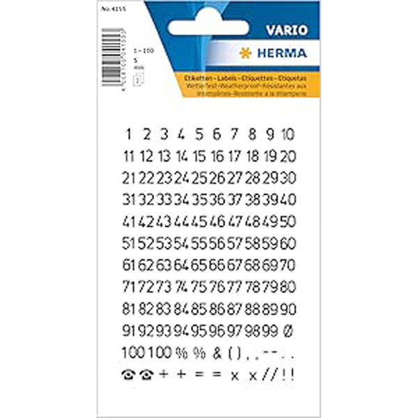 Herma Transparent Film Number Sticker #1-100 5mm (Black)