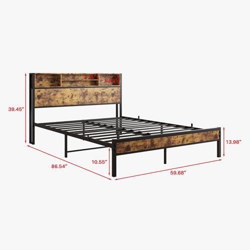 Queen-Sized Bedframe with Charging Station & Storage