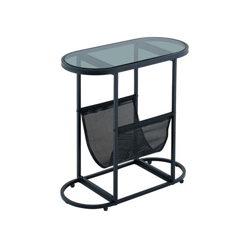 Glass Oval Side Table with Magazine Organizer