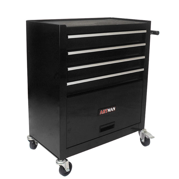 4-Drawer Multifunctional Tool Cart with Wheels (Black)