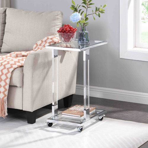 Top C Shape Acrylic Table w/ Chrome Glass Side & Metal Base