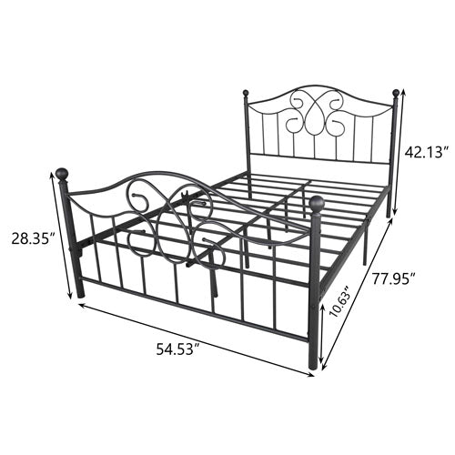 Solid & Sturdy Full-Sized Platform Vintage Bed Frame (Black)