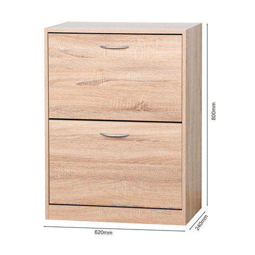 Wooden Shoe Storage & Cabinet with 2 Flip Doors (Natural)