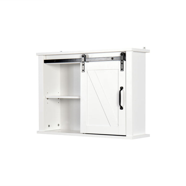 Barn Door Bathroom Cabinet with Adjustable Shelves (White)