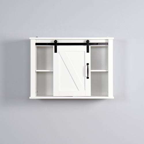 Barn Door Bathroom Cabinet with Adjustable Shelves (White)