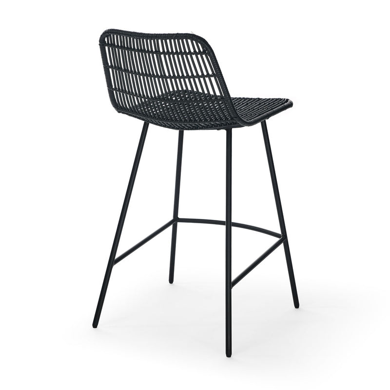 Rattan Wicker Bar Counter Stools w/ Steel Legs 2pcs (Black)