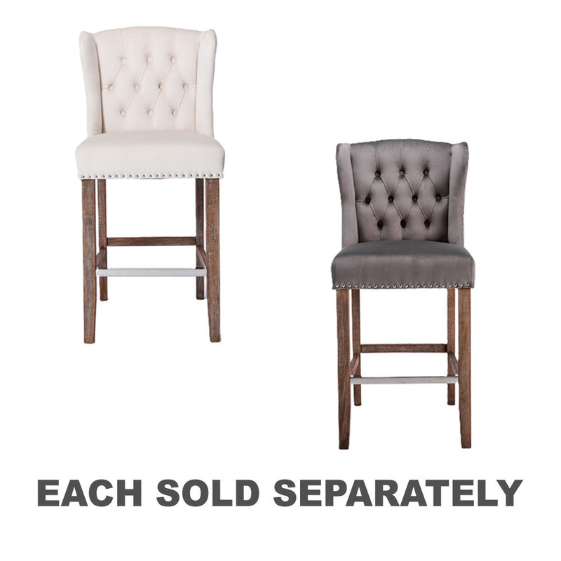 Velvet Barstools w/ Nailhead Trim & Tufted Back 27"