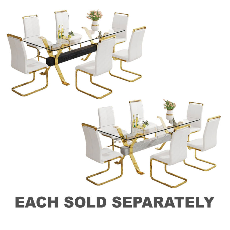 6-Seater Glass Table with Gold Plated Chair Set