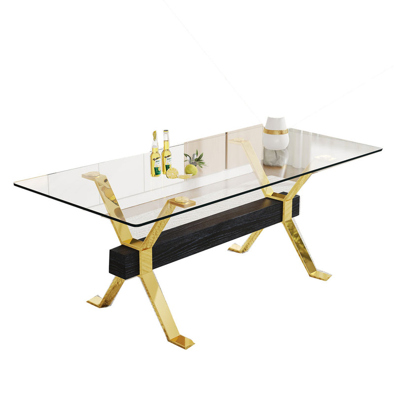 6-Seater Glass Table with Gold Plated Chair Set