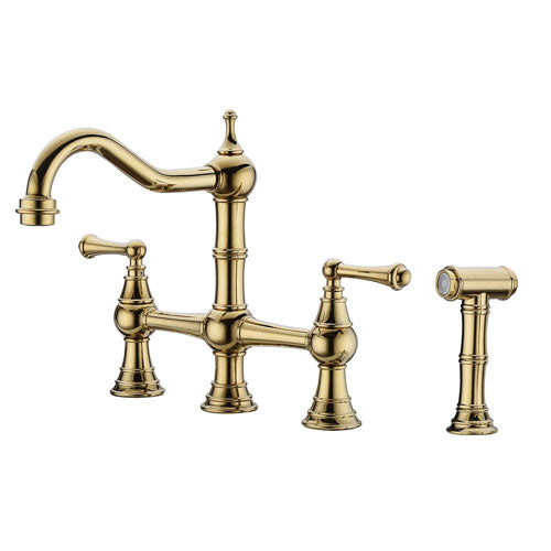 Bridge Dual Handles Faucet w/ Pull-Out Side Spray (Gold)