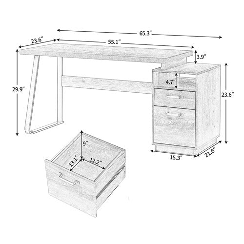 Home Office Desk with Drawers & Hanging File Storage 65"