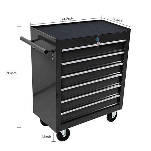 6-Drawer Tool Cart with Wheels (Black)