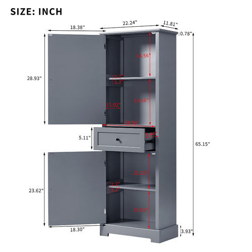 Tall Bathroom Cabinet with Adjustable Shelf & Drawer (Grey)