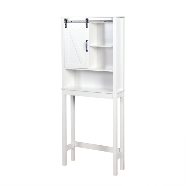 Over-the-Toilet Space-Saving Storage with Barn Door (White)