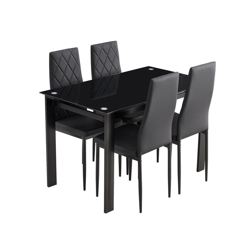 4-Seater Glass Dining Table & Grid Chair Set (Black)