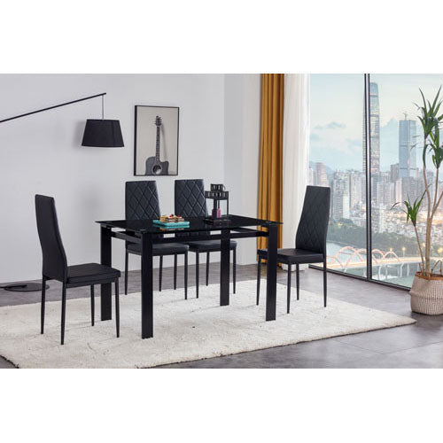 4-Seater Glass Dining Table & Grid Chair Set (Black)