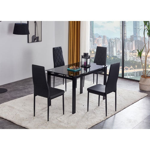 4-Seater Glass Dining Table & Grid Chair Set (Black)