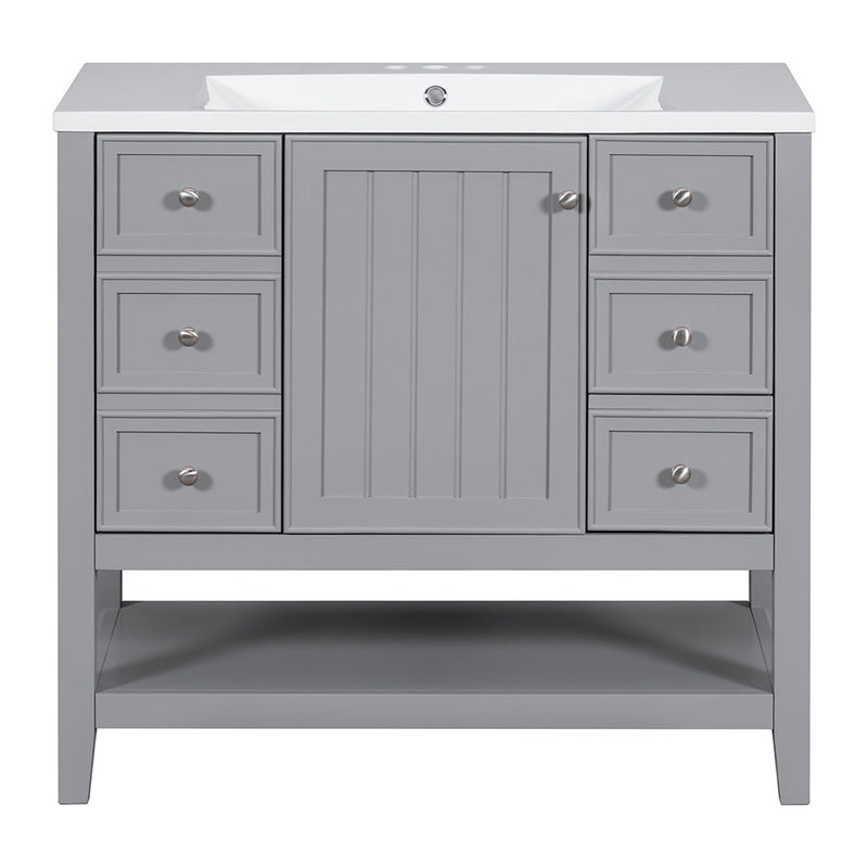 Vanity with Sink, Cabinet, & 3 Drawers 36" (Grey)