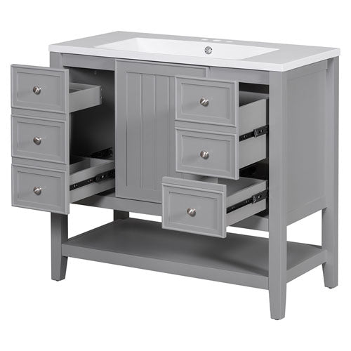 Vanity with Sink, Cabinet, & 3 Drawers 36" (Grey)