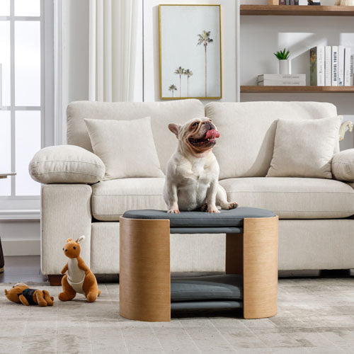 Double Lift Pet Sofa with Wooden Leg & Bent Back (Dark Grey)