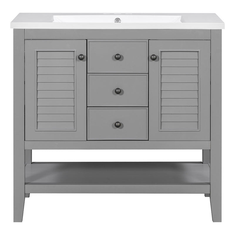 Vanity with Ceramic Basin, Cabinets, Drawers & Shelf (Grey)