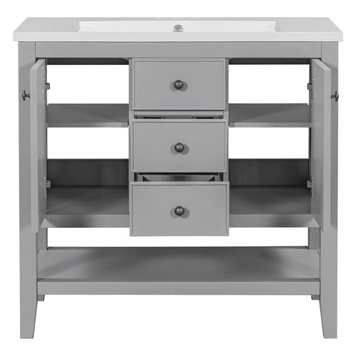 Vanity with Ceramic Basin, Cabinets, Drawers & Shelf (Grey)