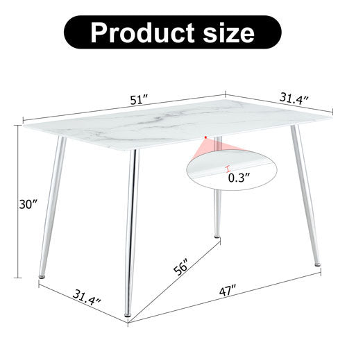 Minimalist White Marbled Glass Desktop w/ Silver Metal Legs