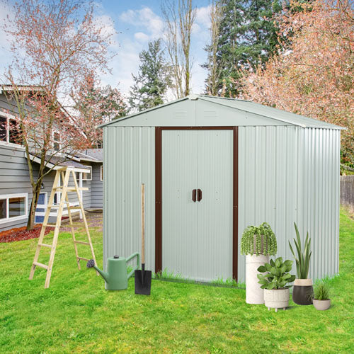 White Garden Storage Shed w/ Lockable Sliding Door (8x4ft)