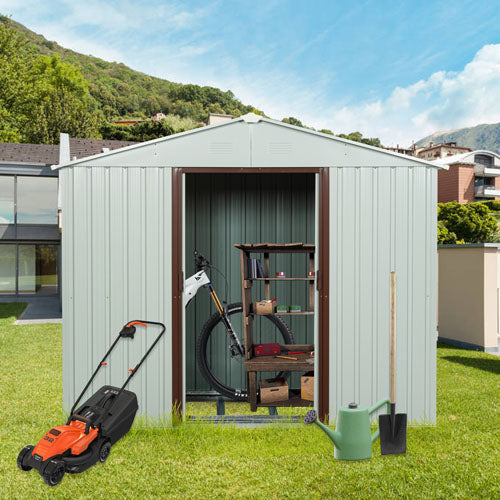 White Garden Storage Shed w/ Lockable Sliding Door (8x4ft)