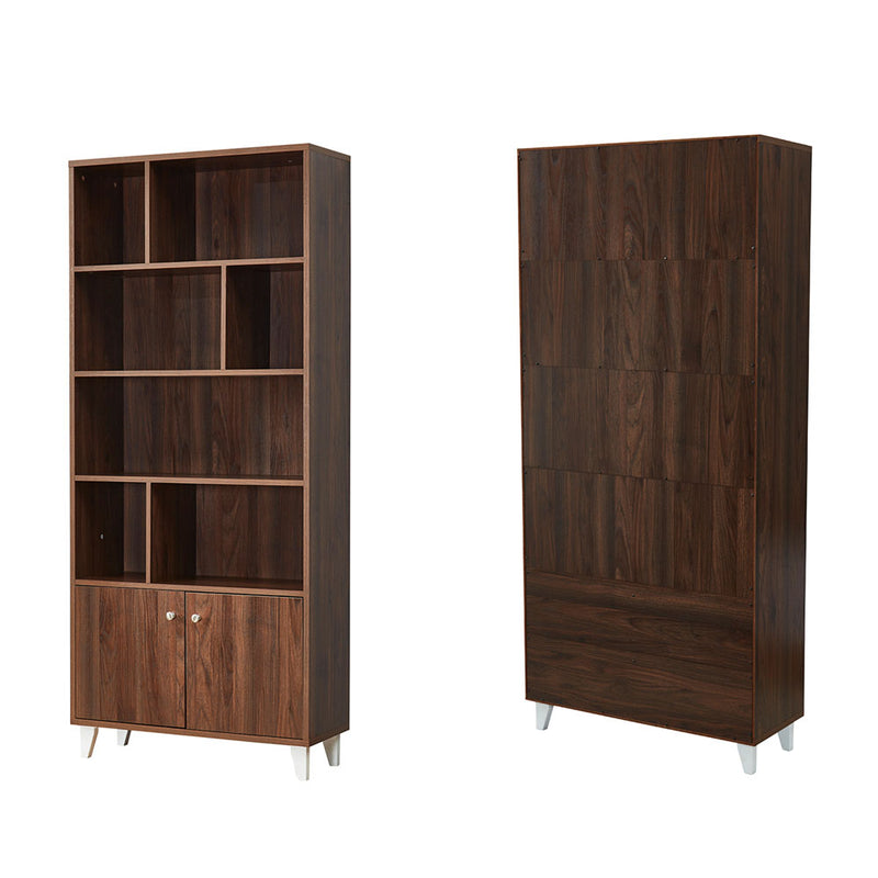 2 Doors Wood Storage Cabinet with 7 Open Storage Shelf