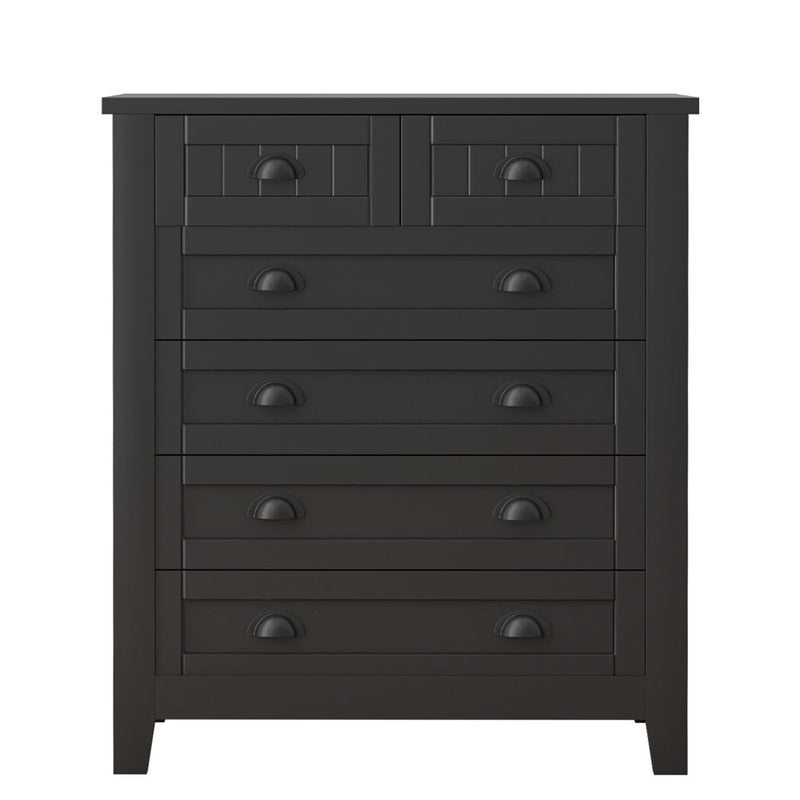 6 Drawers Wood Accent Stylish Tall Storage Organizer (Black)