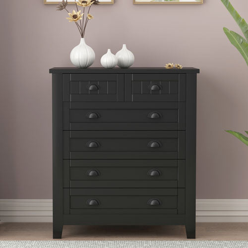 6 Drawers Wood Accent Stylish Tall Storage Organizer (Black)