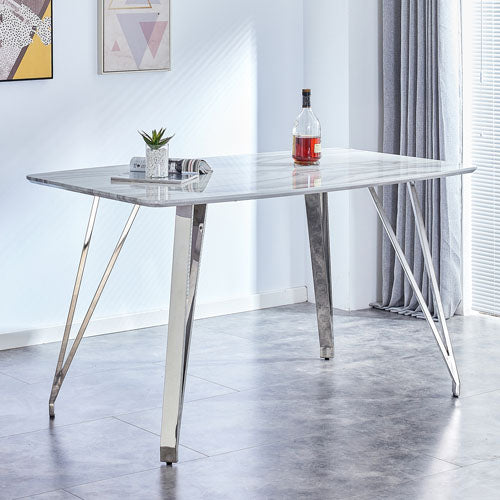 Rectangular Glass Dining Table with Silver Plated Legs