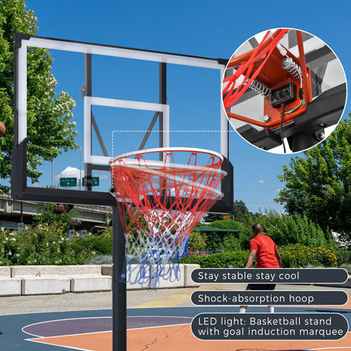 Height Adjustable Waterproof Basketball Hoop Set with Lights