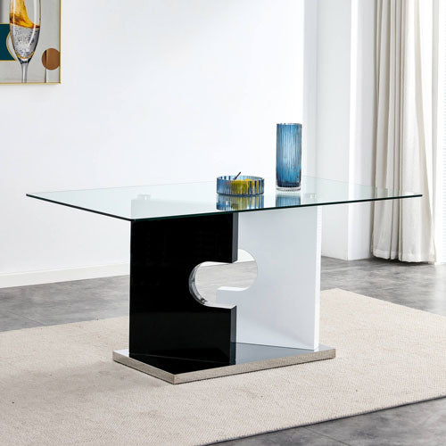 Large Modern Minimalist Glass Table w/ SpecialShaped Bracket