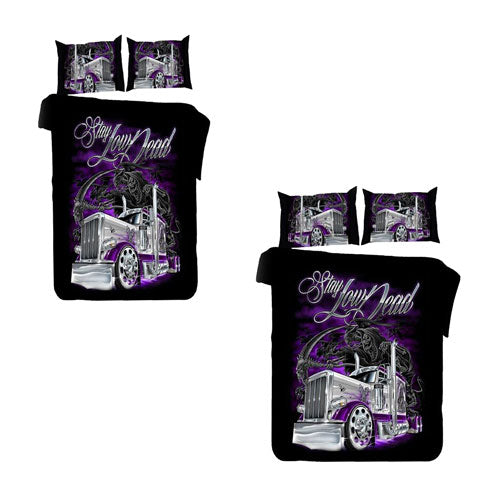 3D Printed Purple Car Design Bedding Set