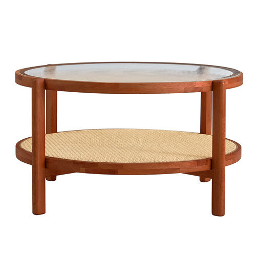 Wooden Double Layered Circular Rattan Coffee Table