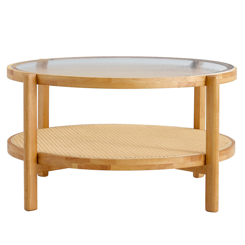 Wooden Double Layered Circular Rattan Coffee Table