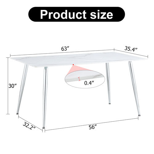 4-6 Seater Modern Thick Marbled Dining Table w/ Silver Legs