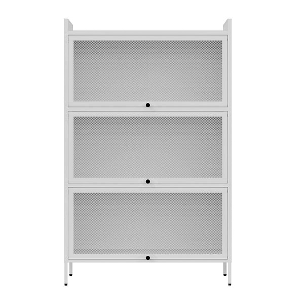 Freestanding Pantry Cabinet with Retractable Doors (White)