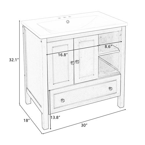 Bathroom Vanity with Ceramic Sink (White)