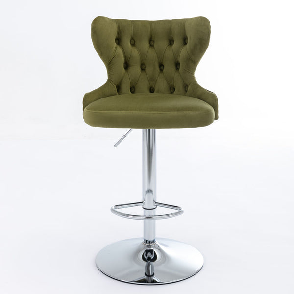 Tufted Velvet Olive Green Armless Bar Stools 2pc (17x20x45")