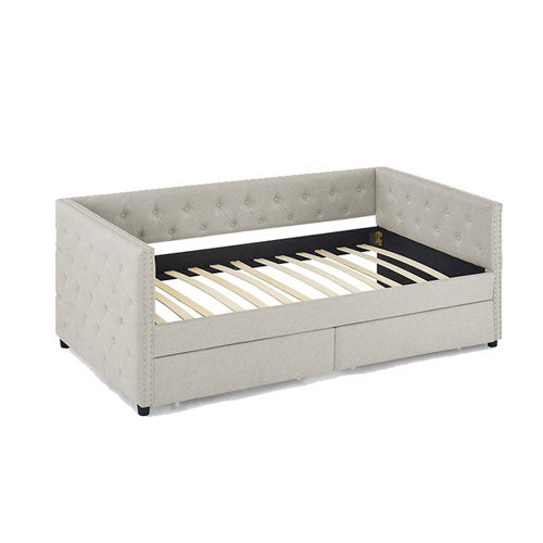 Two Drawers Tufted Twin Size Daybed with Nail Heads